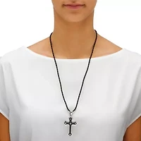 Cross Pendant and Cord Necklace in Black Ion-Plated Stainless Steel