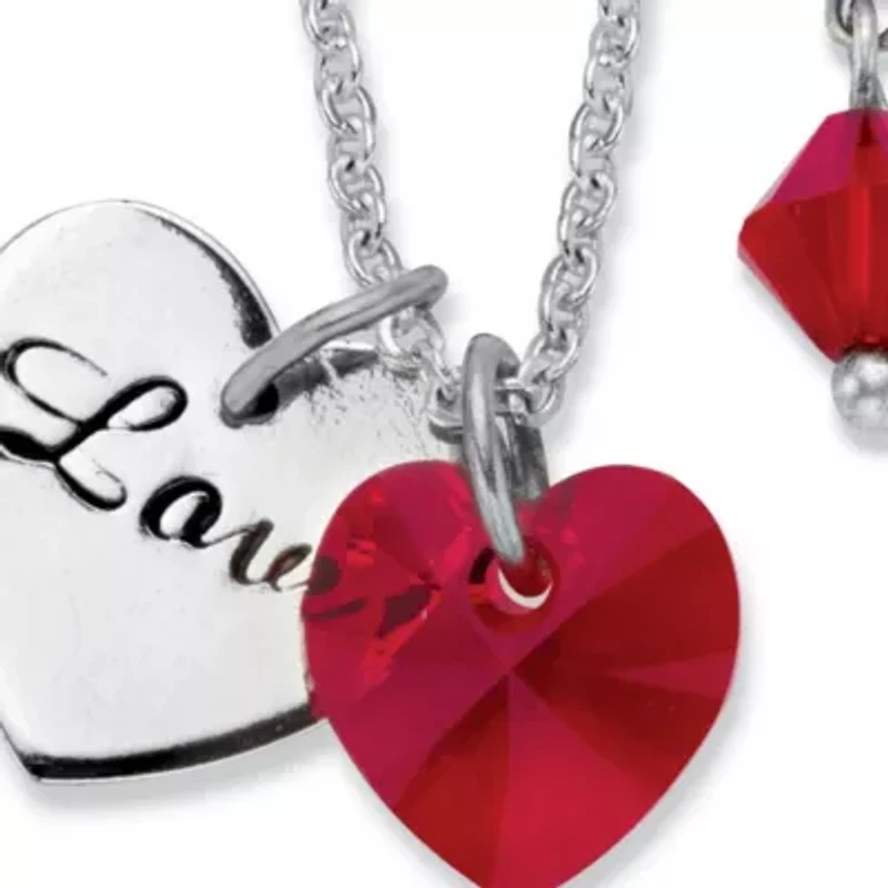 Red Crystal Silvertone Heart Necklace Set 18"-19.5"