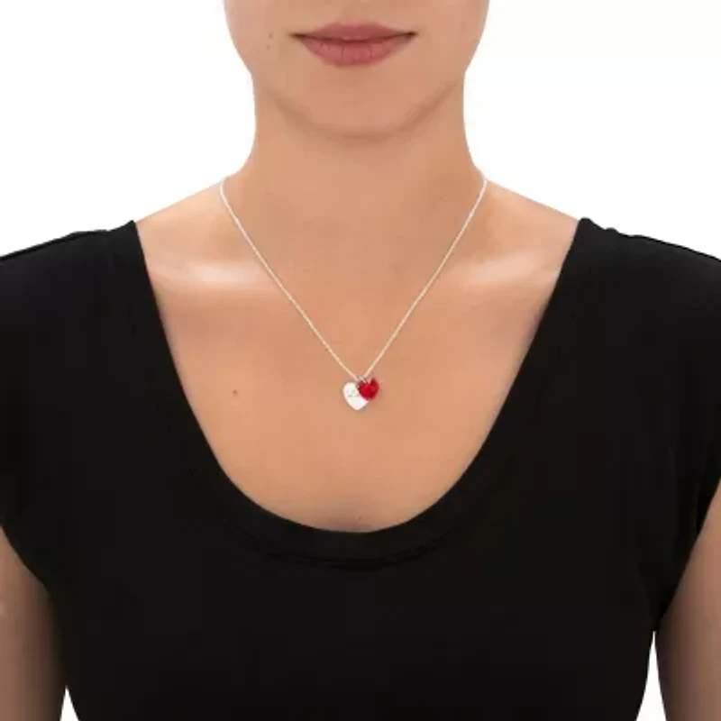 Red Crystal Silvertone Heart Necklace Set 18"-19.5"