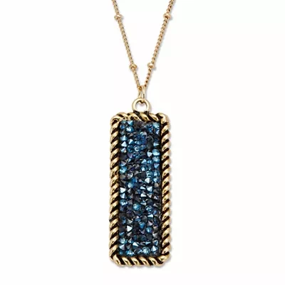 Goldtone Blue Crystal Cluster Pendant with 18 inch Chain