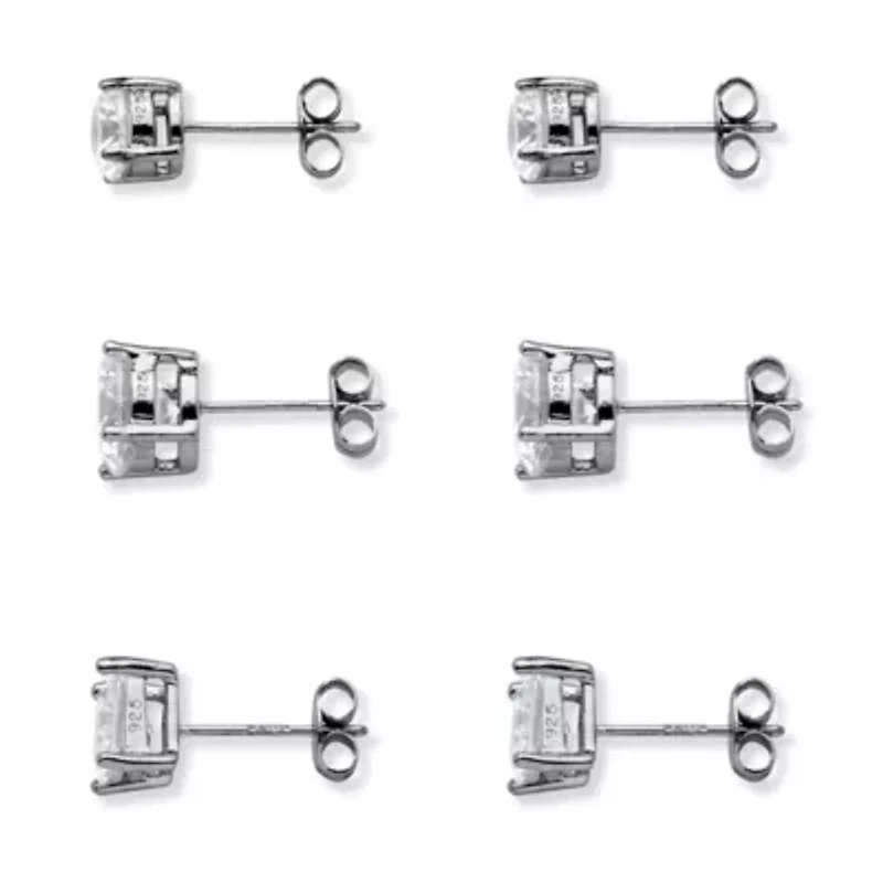 9.20 TCW Round & Princess Cubic Zirconia Silvertone 3-Pair Stud Earring Set
