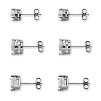 9.20 TCW Round & Princess Cubic Zirconia Silvertone 3-Pair Stud Earring Set