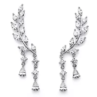 Marquise-Cut Silvertone Crystal Ear Climber Earrings 13/4"
