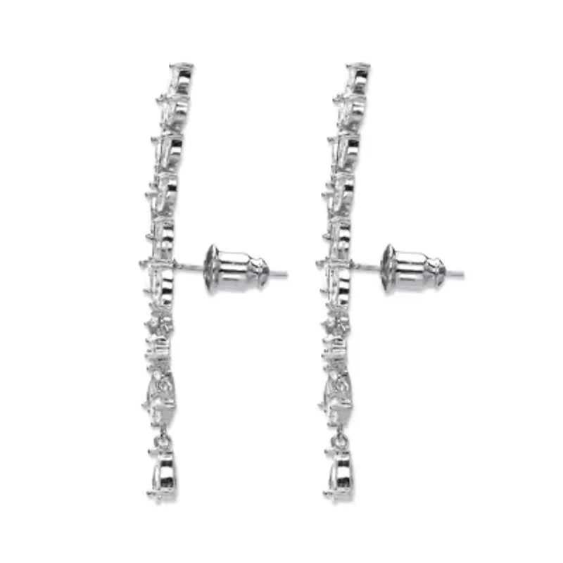 Marquise-Cut Silvertone Crystal Ear Climber Earrings 13/4"
