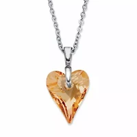 Champagne Faceted Crystal Heart Shaped Pendant Necklace Silvertone 16"-18"