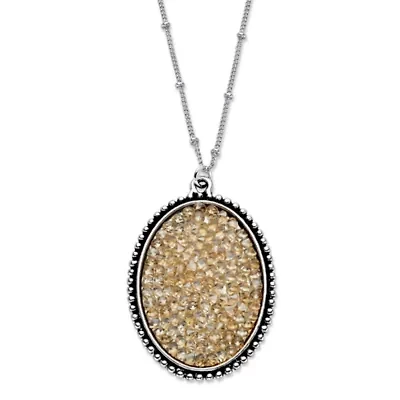 Butterscotch Crystal Antiqued Silvertone Necklace with Beaded Chain 18"-20"