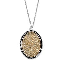 Butterscotch Crystal Antiqued Silvertone Necklace with Beaded Chain 18"-20"