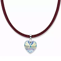 Heart-Shaped Yellow Crystal Silvertone Magnetic Red Leather Cord Necklace 18"