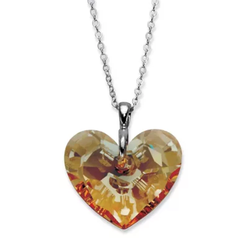 Butterscotch Faceted Crystal Silvertone Heart-Shaped Pendant Necklace 16"-18"