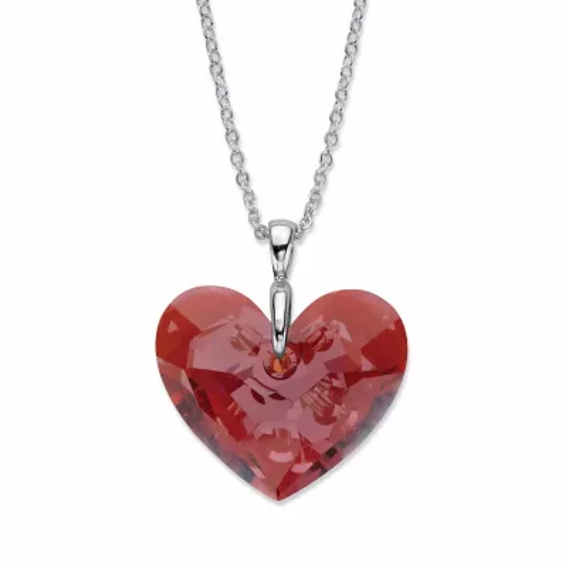 Faceted Red Crystal Silvertone Heart-Shaped Pendant Necklace 17" - 19"