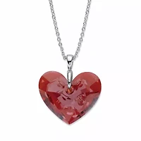 Faceted Red Crystal Silvertone Heart-Shaped Pendant Necklace 17" - 19"