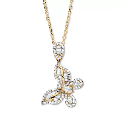 2.01 Cttw. Marquise-Cut and Round CZ Butterfly Pendant Gold-Plated