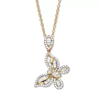 2.01 Cttw. Marquise-Cut and Round CZ Butterfly Pendant Gold-Plated