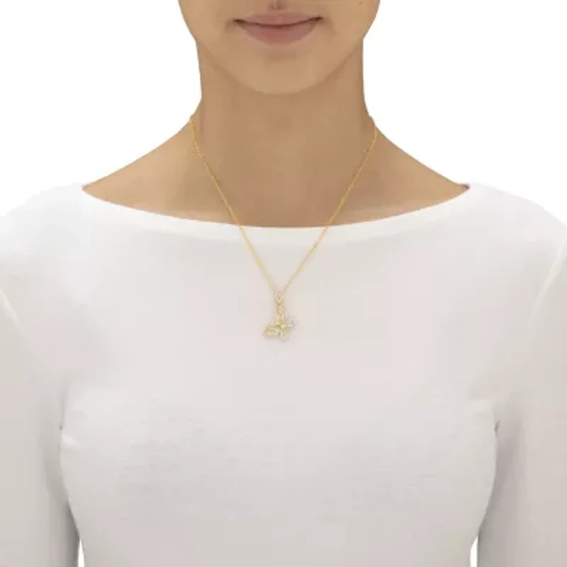 2.01 Cttw. Marquise-Cut and Round CZ Butterfly Pendant Gold-Plated