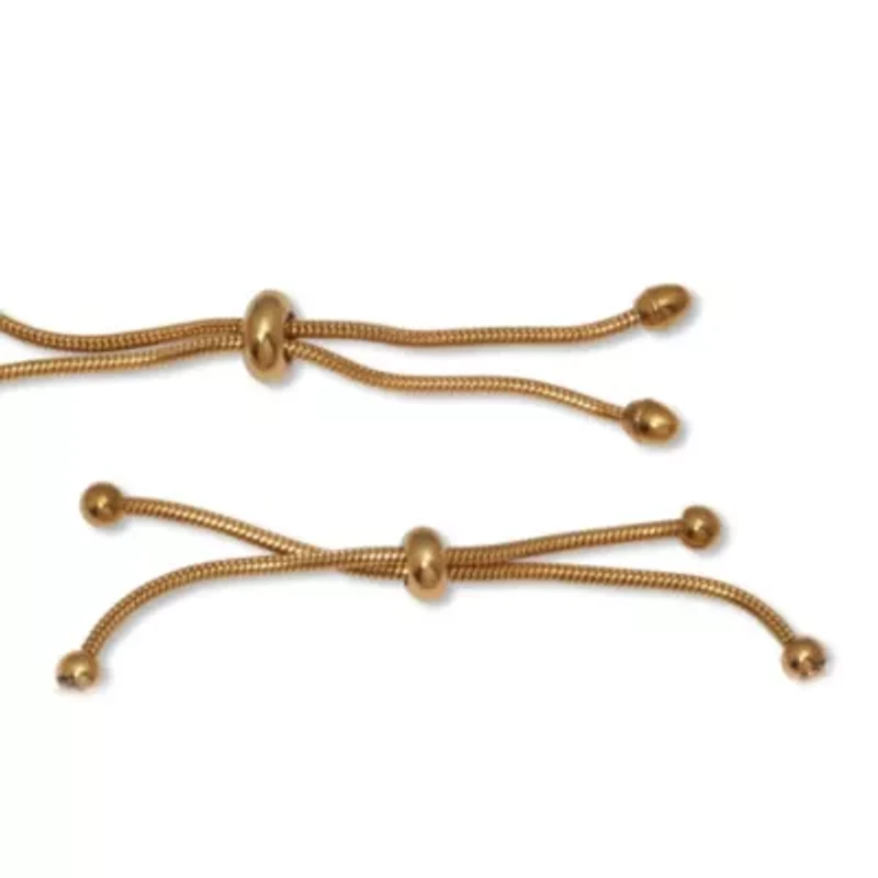 Round Crystal Gold Ion-Plated Stainless Steel Heart Charm Bracelet Set 7-inch