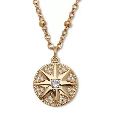 Crystal Gold Ion-Plated Stainless Steel Starburst Pendant, 18 Inches
