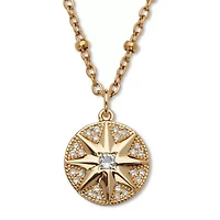 Crystal Gold Ion-Plated Stainless Steel Starburst Pendant, 18 Inches
