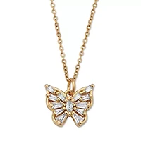 Crystal Butterfly Gold Ion-Plated Stainless Steel Pendant Necklace, 22 Inches