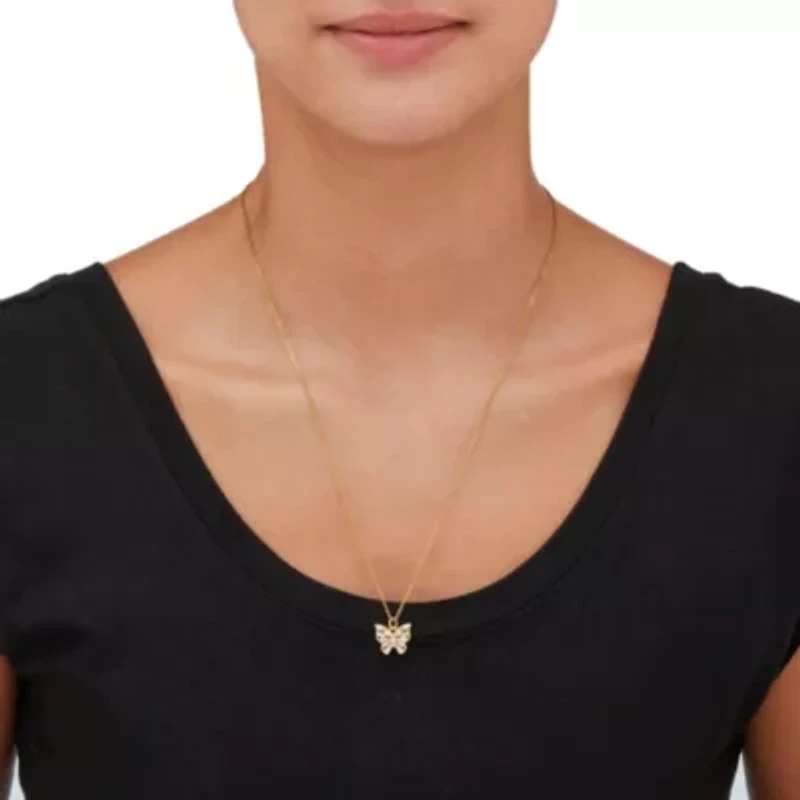 Crystal Butterfly Gold Ion-Plated Stainless Steel Pendant Necklace, 22 Inches