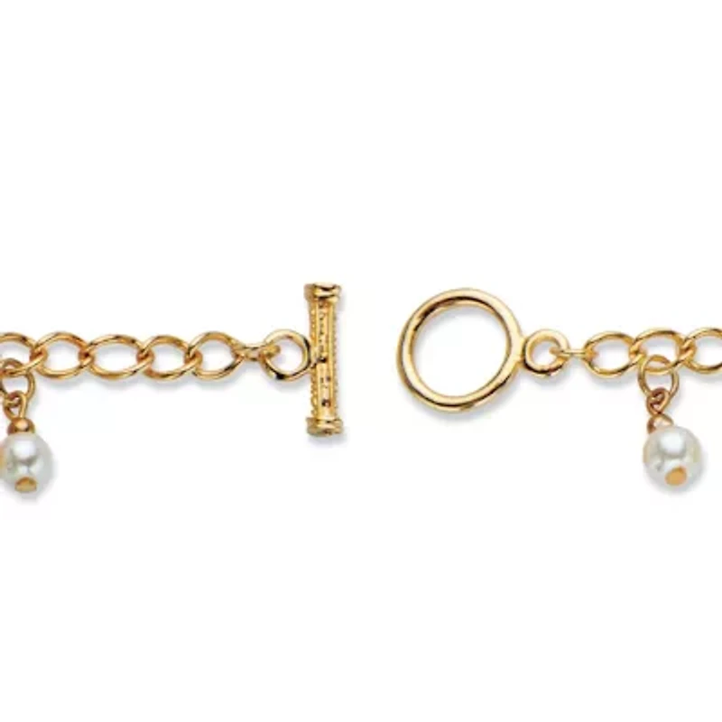 Crystal and Genuine Cultured Freshwater Pearl Goldtone Beaded Bracelet 7.5"