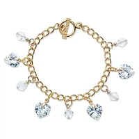 Heart-Shaped and Round Crystal Goldtone Charm Toggle Bracelet 7.5"