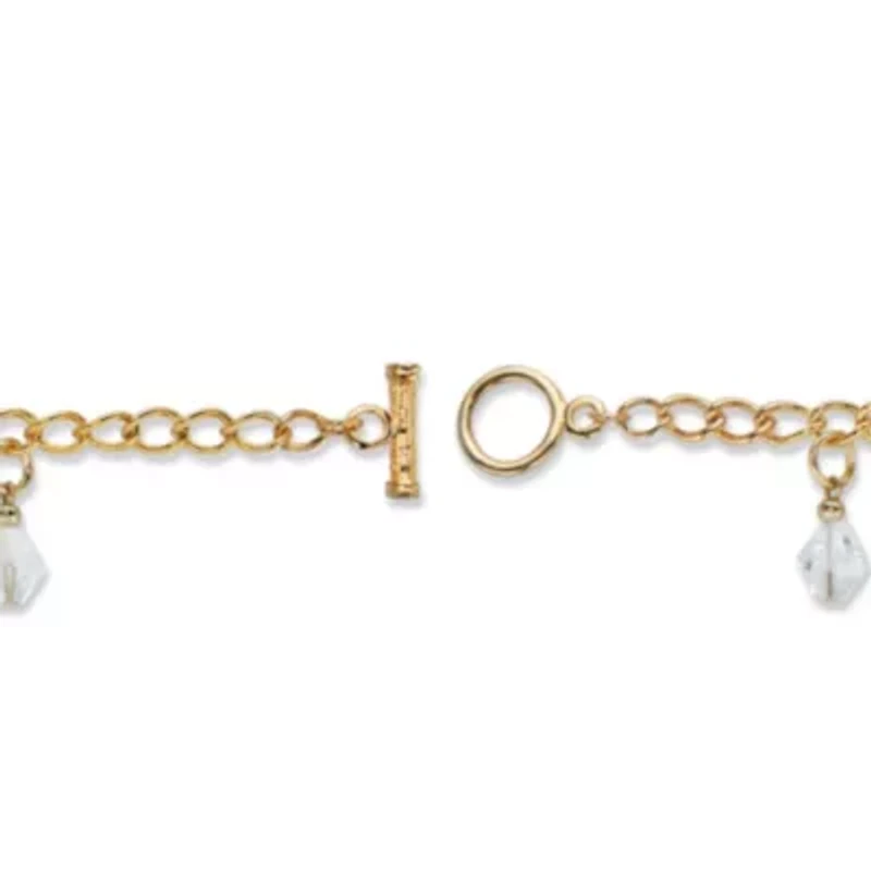 Heart-Shaped and Round Crystal Goldtone Charm Toggle Bracelet 7.5"