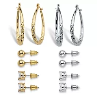 8 Cttw. CZ Goldtone and Silvertone 6-Pair Set of Stud and Hoop Earrings