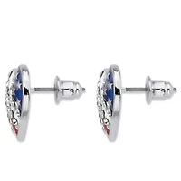 Crystal and Enamel Stainless Steel American Flag Patriotic Heart-Shaped Earrings