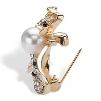 Black and White Crystal Bee Pin With Simulated Pearl Goldtone 1 1/4" Length