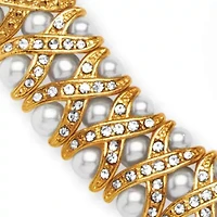 Simulated Pearl and Crystal Three-Piece Jewelry Set in Yellow Goldtone