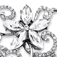 Swirl and Flower Crystal Necklace and Earrings 2-Piece Set Platinum-Plated