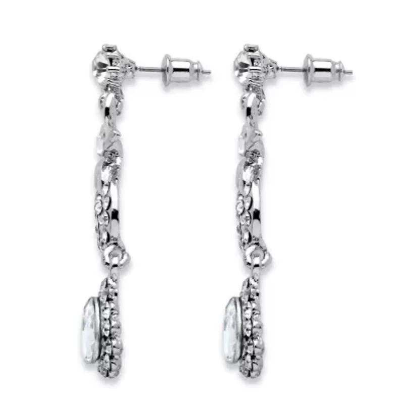 Swirl and Flower Crystal Necklace and Earrings 2-Piece Set Platinum-Plated