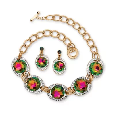 Mystic Crystal Necklace and Earrings Set in Yellow Goldtone