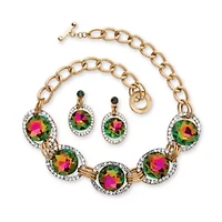 Mystic Crystal Necklace and Earrings Set in Yellow Goldtone