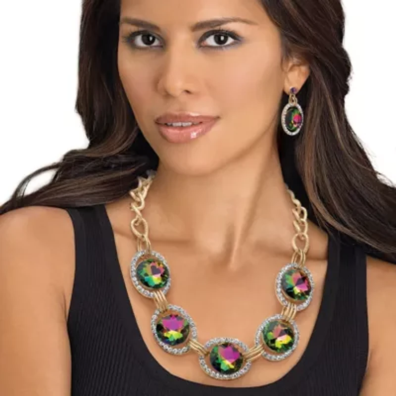 Mystic Crystal Necklace and Earrings Set in Yellow Goldtone