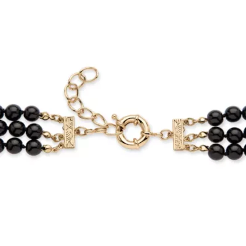 Onyx and Crystal Leopard Beaded Necklace in Yellow Goldtone