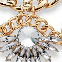 Crystal Multi-Chain Fan Motif Necklace and Earrings Set in Goldtone