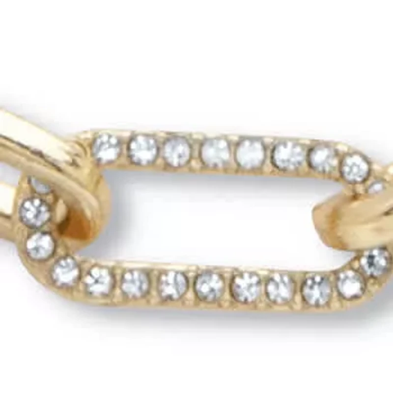 White Round Pave' Crystal Paperclip Chain Necklace Goldtone 18"- 20" Length