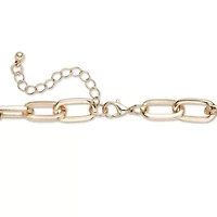 White Round Pave' Crystal Paperclip Chain Necklace Goldtone 18"- 20" Length