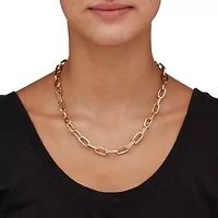 White Round Pave' Crystal Paperclip Chain Necklace Goldtone 18"- 20" Length