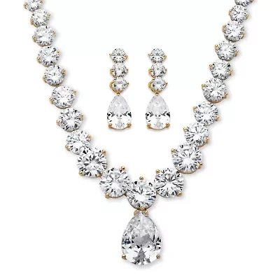 79.40 TCW Round Cubic Zirconia Necklace and Earrings Set Gold-Plated