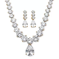79.40 TCW Round Cubic Zirconia Necklace and Earrings Set Gold-Plated