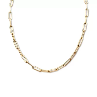Paperclip Chain Link Necklace Gold Ion-Plated Stainless Steel 16" Length