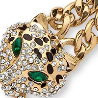 2.72 Cttw. Pave Crystal and Simulated Emerald Goldtone Leopard 3-Piece Set