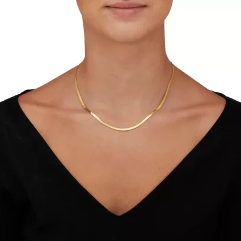 Herringbone Chain Necklace Gold Ion-Plated Stainless Steel 18" Length