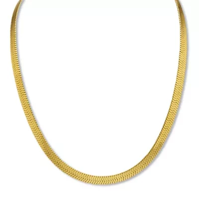 Gold Ion-Plated Stainless Steel Herringbone Chain Necklace 16-18.5 inch