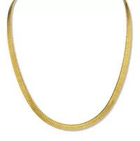 Gold Ion-Plated Stainless Steel Herringbone Chain Necklace 16-18.5 inch