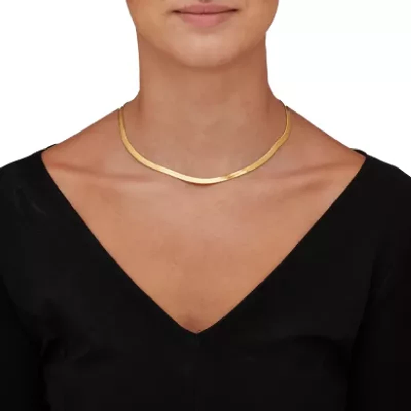Gold Ion-Plated Stainless Steel Herringbone Chain Necklace 16-18.5 inch