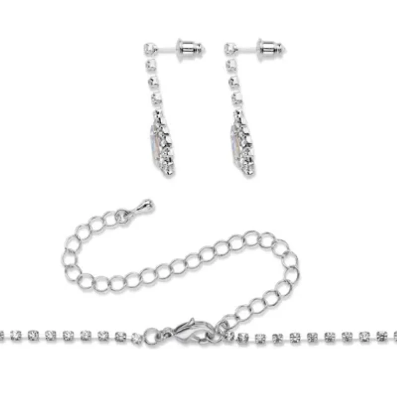 Silvertone Aurora Borealis Crystal Earrings and "Y" Necklace Set 13"-17"