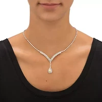 Silvertone Aurora Borealis Crystal Earrings and "Y" Necklace Set 13"-17"